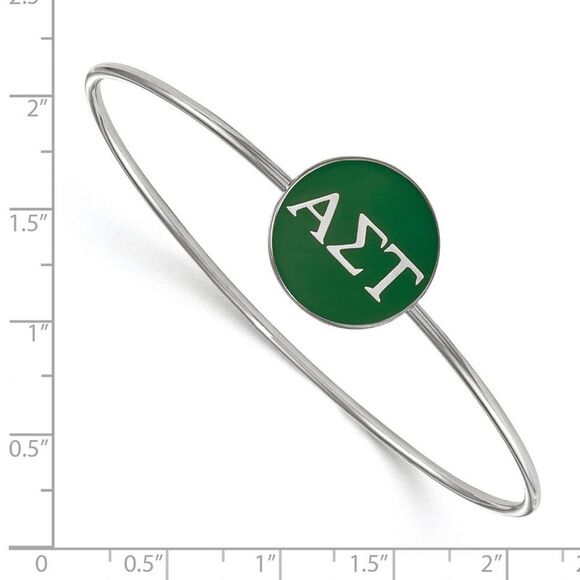 Sterling Silver Alpha Sigma Tau Green Enamel Greek Bangle - 7 in. - Picture 2 of 3